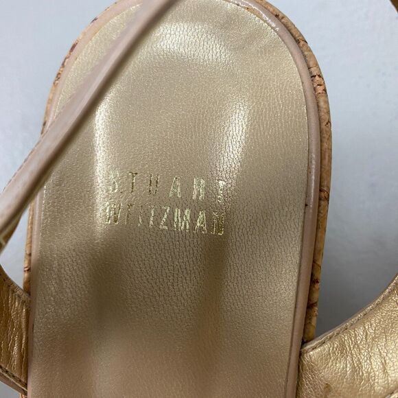 Stuart Weitzman Sandals Womens 10 Beige Cork Platform Wedge Slingback Patent - Picture 7 of 11